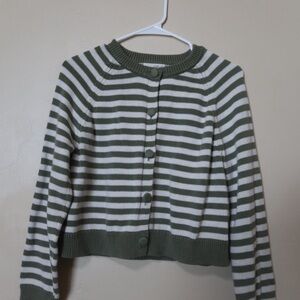 Universal Thread Green and White Striped Cardigan